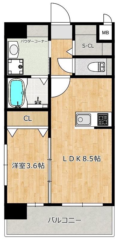 RESIAS ONE TENJINMINAMI BLDG(1LDK/4階)の間取り写真