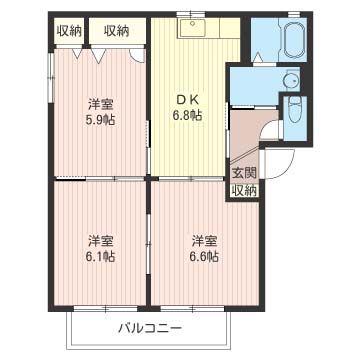 コート・エスポワールA(3DK/2階)の間取り写真