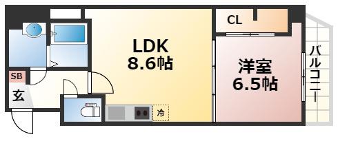 八丁堀 I BLD(1LDK/6階)の間取り写真