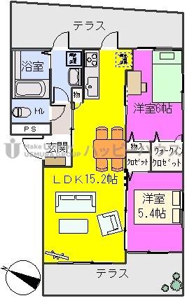 グランドール(2LDK/1階)の間取り写真