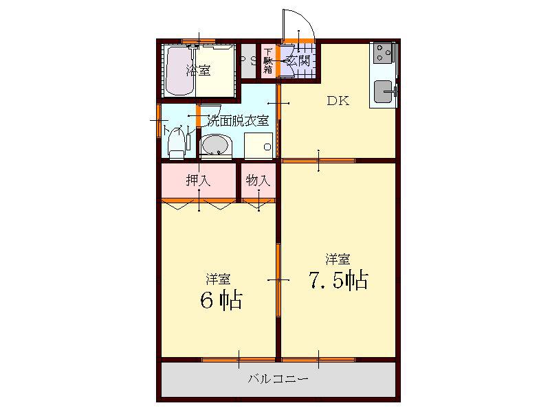 アイリス(2DK/2階)の間取り写真