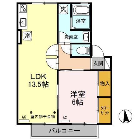 ハイグラッドA棟(1LDK/2階)の間取り写真