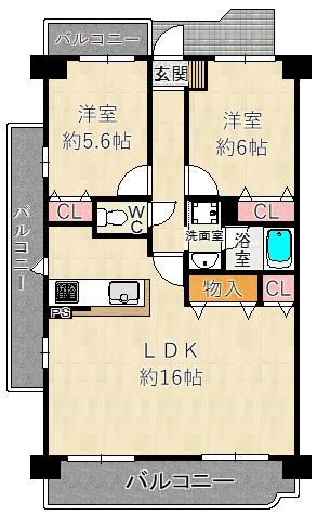 サングレールクインセス(2LDK/4階)の間取り写真
