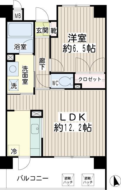 ハートレィ大師(1LDK/6階)の間取り写真