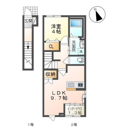 ＪＲ奥羽本線 蔵王駅 徒歩3分 2階建 築2年(1LDK/2階)の間取り写真