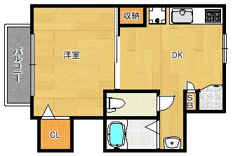 第2キシベビル(1LDK/2階)の間取り写真