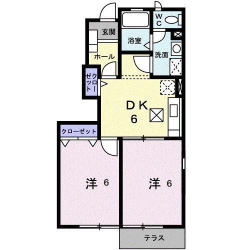 ラフィネ花瀬四番館(2DK/1階)の間取り写真