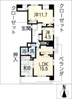 天王通パーク・ホームズ1104号(3LDK/11階)の間取り写真