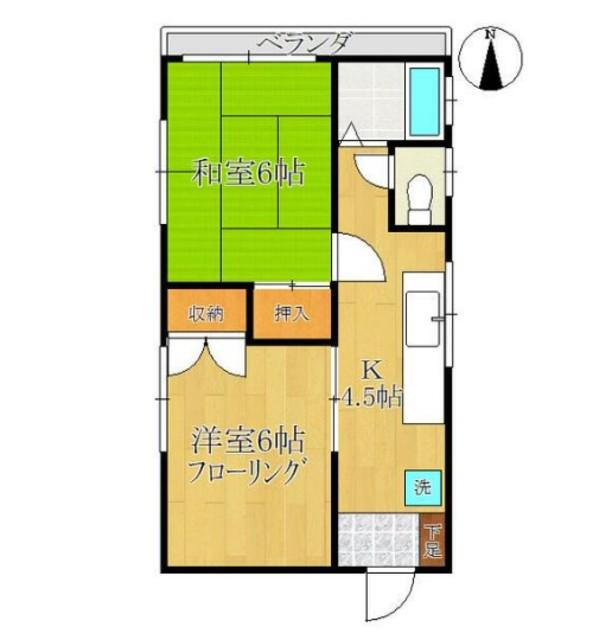 メゾンドアミー堀船(2K/2階)の間取り写真