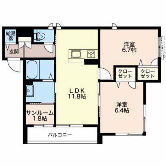 ヴィアソーレ(2LDK/1階)の間取り写真