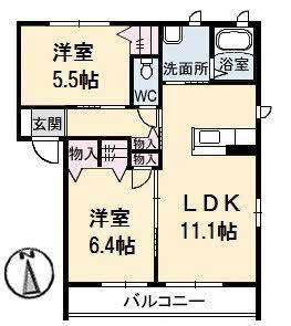 グランドレガシーB(2LDK/2階)の間取り写真