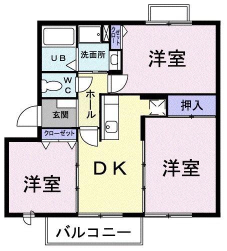 グランディスB(3DK/2階)の間取り写真