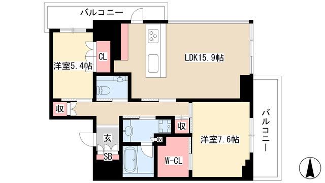 栄タワーヒルズ(2LDK/12階)の間取り写真