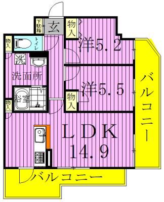 BRILLIANTVIEWCENTRALPARK ブリリアントビュー(2LDK/8階)の間取り写真