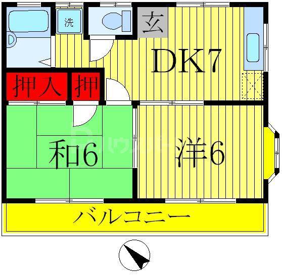 コーポあかね(2DK/1階)の間取り写真