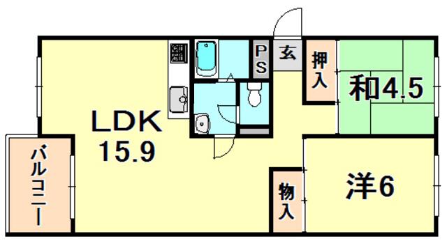 芦屋浜高層(2LDK/14階)の間取り写真