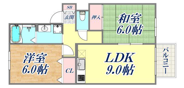 ヒルズ大谷2(2LDK/2階)の間取り写真
