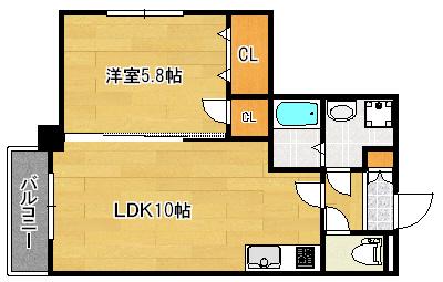 エリオスコート中津口(1LDK/7階)の間取り写真