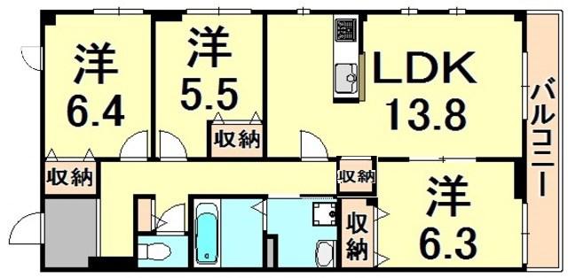エフティー西宮北口A棟(3LDK/2階)の間取り写真