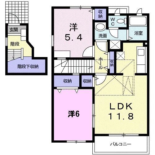 グランドゥールこだまVI(2LDK/2階)の間取り写真