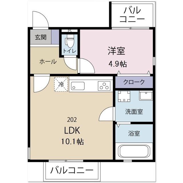 ウェルビル元町(1LDK/2階)の間取り写真