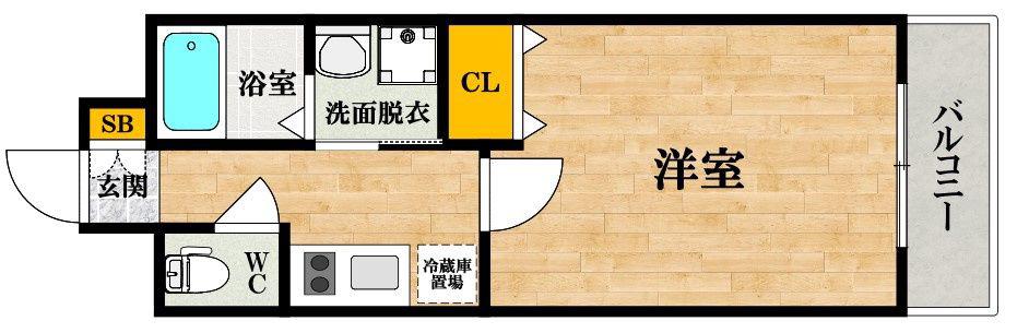オーロラ・タワー難波(1K/6階)の間取り写真