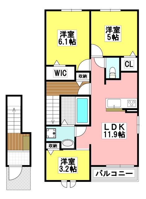 鳥飼下2丁目アパート 1棟(3LDK/2階)の間取り写真