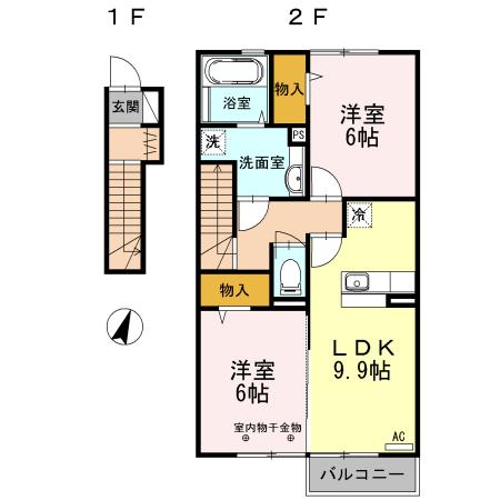 グランドール・サクラ(2LDK/2階)の間取り写真