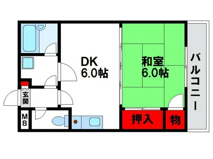 コーポラス東福間(1DK/3階)の間取り写真