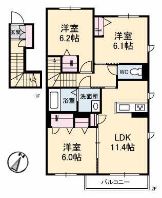 もみじコート A棟(3LDK/2階)の間取り写真