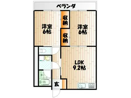 有田興産ビル(2LDK/4階)の間取り写真
