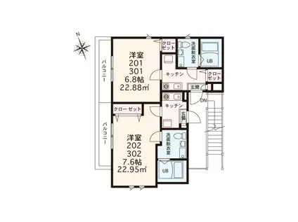 VILLA横浜(1K/2階)の間取り写真