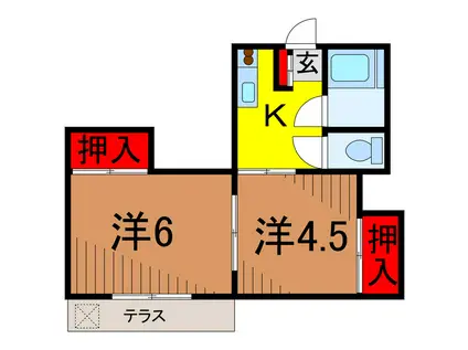 第二コーポ金井(2K/1階)の間取り写真