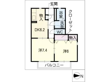 プランドールKURA I(2DK/2階)の間取り写真