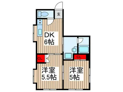東武伊勢崎線 北越谷駅 徒歩6分 3階建 築35年(2DK/1階)の間取り写真