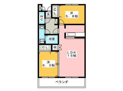 プレズィールMORI(2LDK/1階)の間取り写真