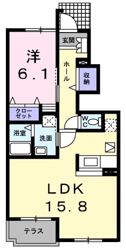 メゾンドカルムB(1LDK/1階)の間取り写真