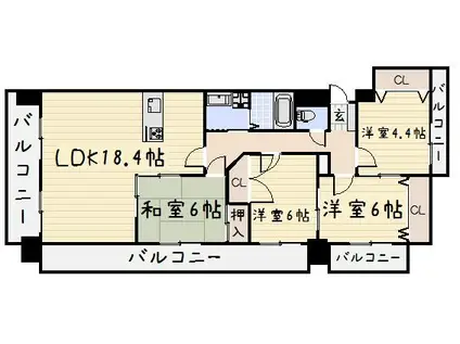 シャトレ大手町N棟(4LDK/3階)の間取り写真