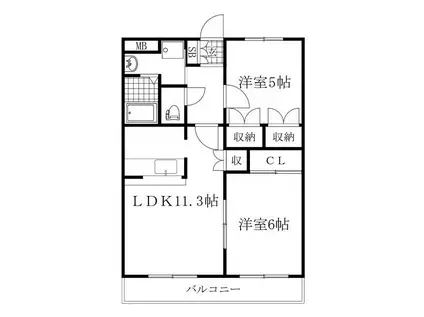 シャングリラ壱番館(2LDK/2階)の間取り写真