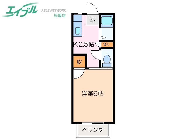 ロイヤルふじ B(1K/2階)の間取り写真
