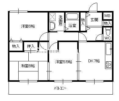 ハイム屋敷本(3DK/1階)の間取り写真