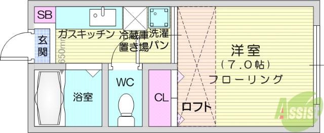 ブルージェント国見(1K/1階)の間取り写真