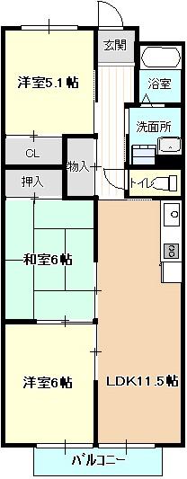 コーポ大門(3LDK/1階)の間取り写真