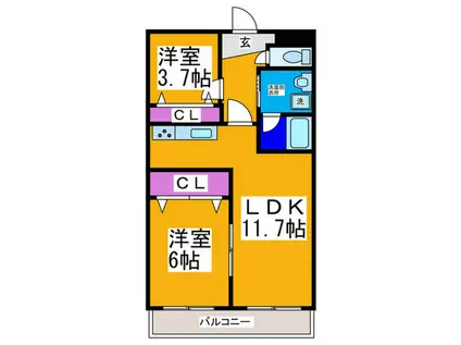 パークサイド浅尾(2LDK/3階)の間取り写真