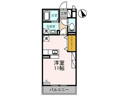ヴィルヌーヴ(ワンルーム/1階)の間取り写真
