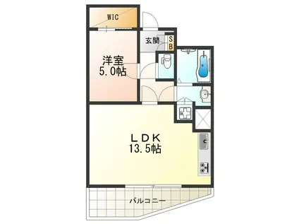 ヴェヌスタ西田辺(1LDK/5階)の間取り写真