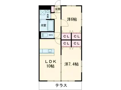 CRECIA(2LDK/2階)の間取り写真