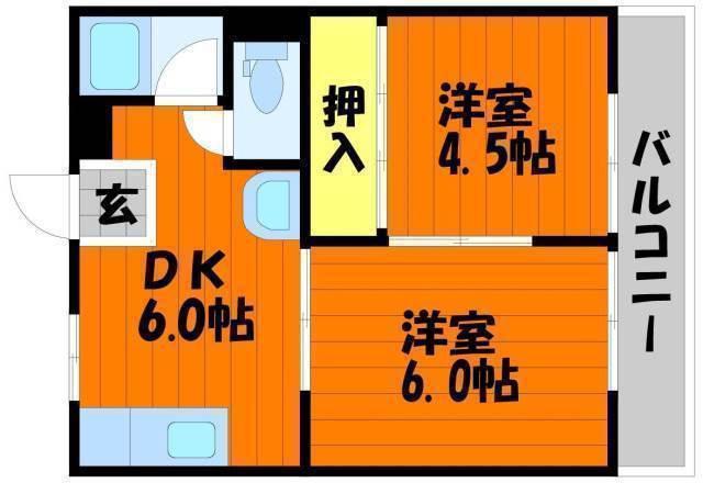 グリーンヒルズ A棟(2DK/2階)の間取り写真
