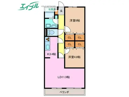 ソレイユ5(2LDK/3階)の間取り写真