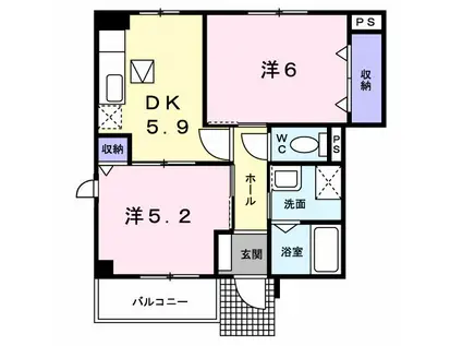 チューリップアベニューV(2DK/1階)の間取り写真